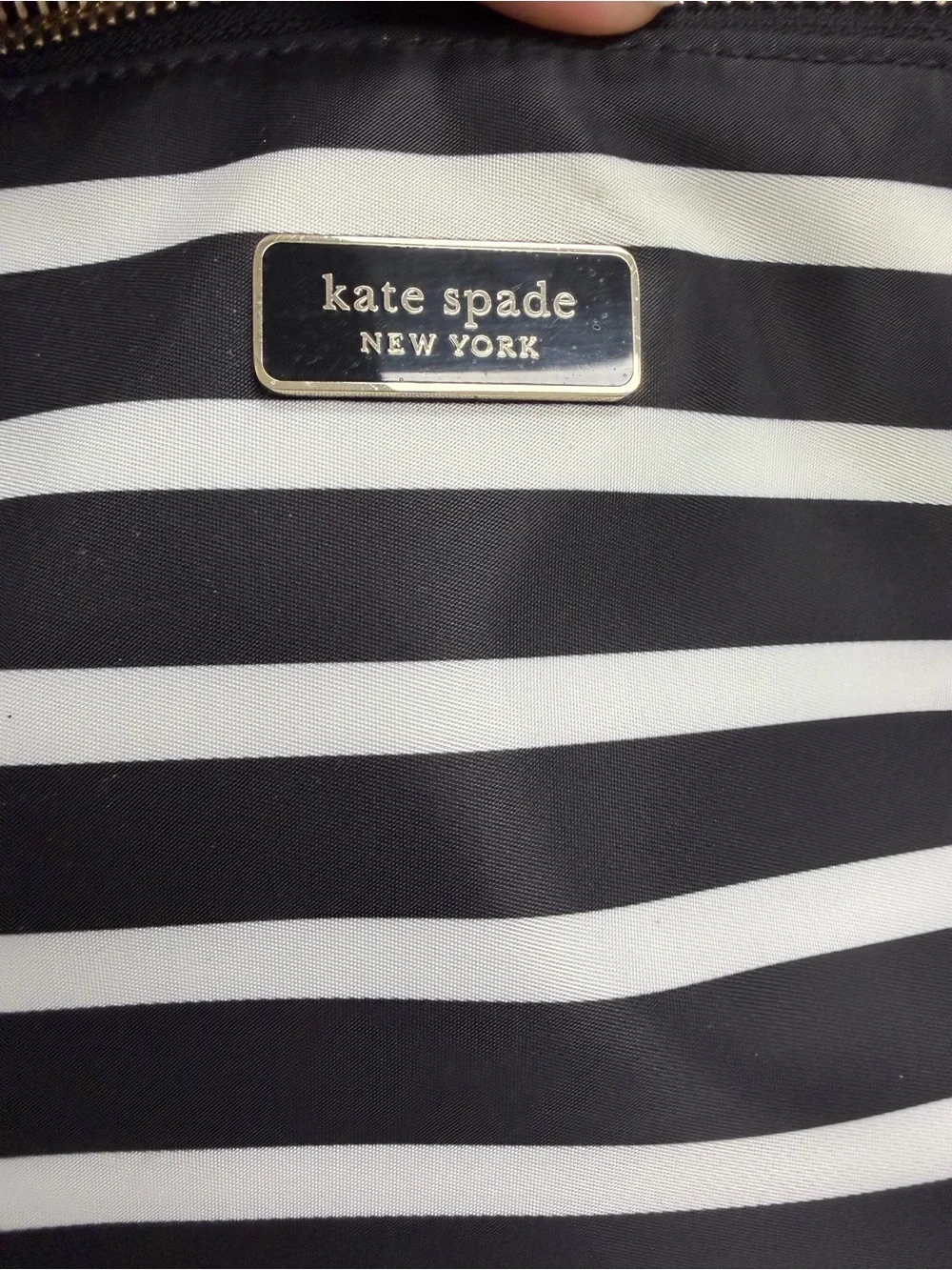 Kate Spade Black & White Stripe Nylon Gold Zip Tote
